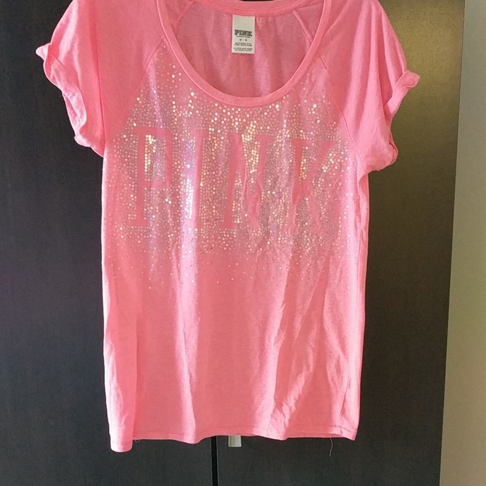 VS tee sparkly sequins coral/pink